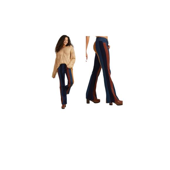 Altar'd State Flare Patchwork Women size 25 Faux Suede Hippie Retro Grunge Pants - Picture 5 of 12